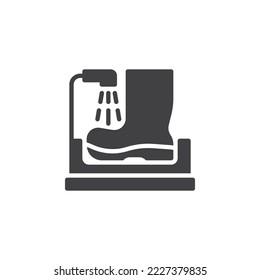 Wash your boots vector icon. filled flat sign for mobile concept and web design. Shoes disinfecting glyph icon. Symbol, logo illustration. Vector graphics