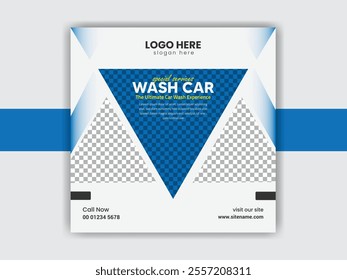 Wash Your car post banner template and  instagram social media car wash post design vector