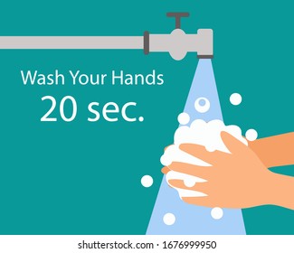Wash your hand 20 sec. for protect from virus concept, cartoon vector style for your design