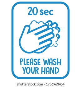 Wash your hand 20 sec. Hands with soap symbol. Outline symbol. Prevention against viruses, bacteria, flu, corona virus. Concept of hygiene, cleanliness, disinfection.Vector illustration