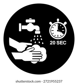 Lave Su Mano Para La Señal Del Símbolo De 20 Sec, Ilustración vectorial, Aislado En La Etiqueta Del Fondo Blanco. EPS10