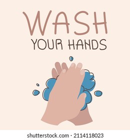 Wash your hand for  bathroom  poster, sign protect your hand. Vector art in flat design illustration style