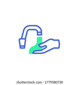 Wash your hand icon vector, filled flat sign, hand and water tap bicolor pictogram, green and blue colors. Symbol, logo illustration