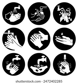 Lave Su Mano Set Símbolo Signo, Ilustración vectorial, Aislado En La Etiqueta De Fondo Blanco. EPS10 