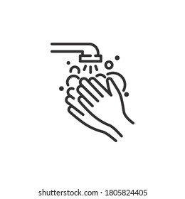 Wash your hands for 30 seconds with soap under running water. Hand washing with soap and watering, wash your hands icon. Vector illustration. Design on white background. EPS 10