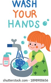 wash your hands -a picture for children's hygiene education,poster,card, for kids, vector, illustration, rest room,toilet