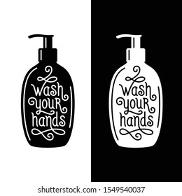 Wash your hands bathroom poster. Hand made lettering composition. Vector vintage illustration.