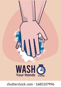 wash your hands campaign poster with soap vector illustration design