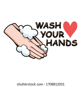 Wash Your Hands Cartoon Sign Clipart. Vector Illustration, Washing Hands Cartoon Style. The Word 