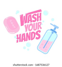 wash your hands for corona virus protection with soap and sanitizer cartoon doodle vector illustration. Illustration concept for corona virus covid-19 trend.