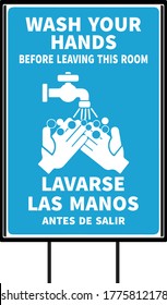 Wash Your Hands Covid19 Awareness Poster Vector English And Spanish Language, White Background.