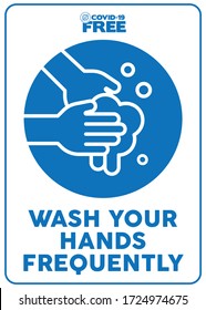 Wash your hands frequently. Covid-19 free zone poster. Signs for shops, stores, hairdressers, establishments, bars, restaurants ...