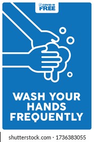 Wash your hands frequently. Covid-19 free zone poster. Signs for shops, stores, hairdressers, establishments, bars, restaurants ...