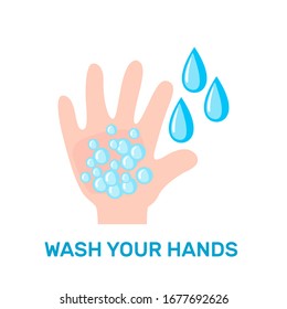 Wasch dir die Hände Symbol im flachen Stil einzeln auf weißem Hintergrund. Konzept der Hygienevorschriften Prävention von Koronavirus. Covid-19 Poster. Vektorillustration.