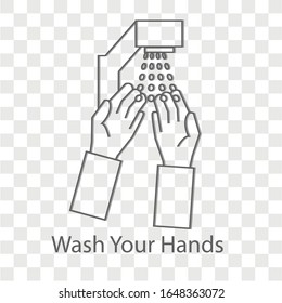 Wasch dir das Händesymbol auf transparentem Hintergrund. Kreatives Ideendesign. Flache Vektorillustration für Vorlage, Broschüre oder Präsentation.