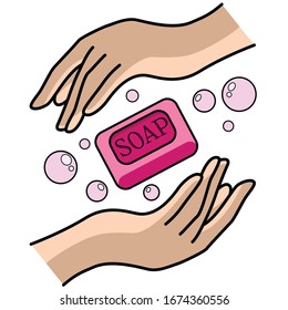 Wash your hands icon. Use soap for hands to be clean. Disinfection. Vector stock illustration.