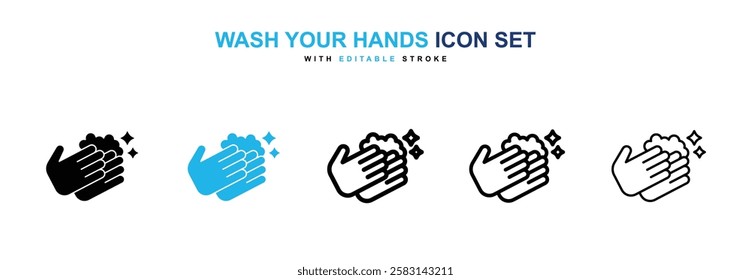 Wash your hands icons vector collection in black and blue colors on white background