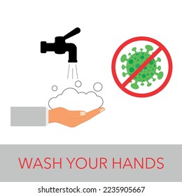 Wash your hands. A man washes his hands with soap.