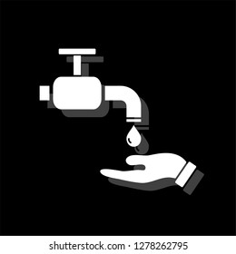 Wash your hands mandatory. White flat simple icon with shadow