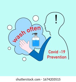 Wash your hands often, Covid-19 prevention. Vector illustration outline flat design style.