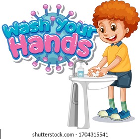 Wash your hands poster design with boy washing hands illustration