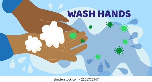 Wash your hands poster flat vector illustration.