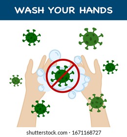 Wash your hands prevent infection from spreading (virus, bacteria, germ)