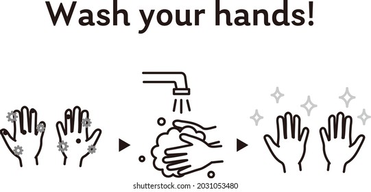 Wash your hands, prevent infectious diseases, simple monochrome illustrations.This is a vector illustration that is easy to edit.