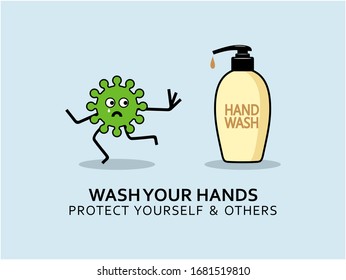 Wash your hands, protect yourself and other from corona virus (covid 19), hand wash and germs vector design
