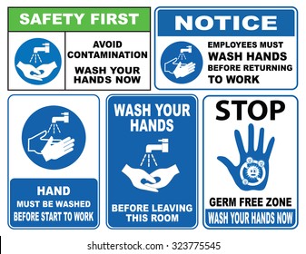 wash your hands sign (Avoid contamination, employee must wash hands returning to work, before leaving this room, now wash your hands)
