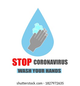 Wash your hands sign. Hands holding soap under a stream of water from a tap.Coronavirus prevention. Vector illustration . Personal hygiene and disinfection notice.