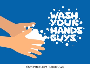 Wash your hands with soap flat illustration vector