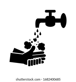 Wash your hands with soap, icon. Wash your hands. Vector illustration of black hand drawn, isolated on a white background.