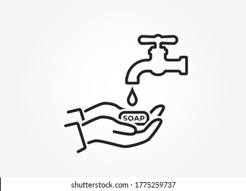wash your hands with soap icon. pictogram of disease prevention. protection from coronavirus. isolated vector line image