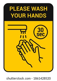 Wash your hands with soap icon. Social banner with a recommendation to wash your hands within 30 seconds. Preventive measures against coronavirus. Vector
