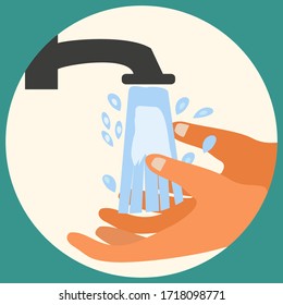 
wash your hands with soap. illustration of hand washing in cartoon style