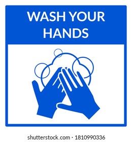 Wash Your Hands Square Warning Sign. Vector Image.