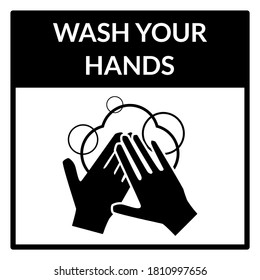 Wash Your Hands Square Warning Sign. Vector Image.