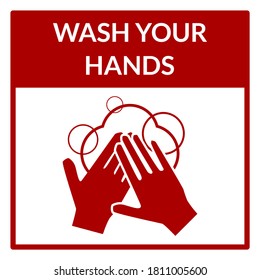 Wash Your Hands Square Warning Sign. Vector Image.