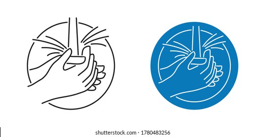 Wash Your Hands stamp - human hand under running water - isolated vector emblem