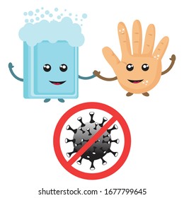 Wash your hands. Stop Coronavirus Icon with Red Prohibit Sign. 2019-nCoV Novel Coronavirus Bacteria. No Infection and Stop Coronavirus Concepts. Sign caution coronavirus. Vector Icon.