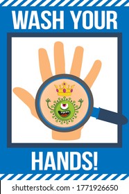 Wash your hands! - STOP coronavirus (2019-ncov) Funny awareness lettering phrase Covid-19. Coronavirus outbreak. Novel coronavirus. Get well concept.