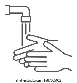 Wash your hands thin line icon, wash and hygiene, washing hands sign, vector graphics, a linear pattern on a white background, eps 10