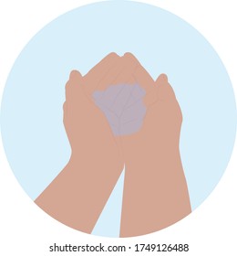 Wash your hands under the tap. Detail hygiene concept. Holds water in his hands.