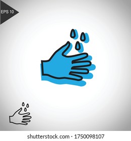 Lávese las manos con el icono de agua, el icono de tipo de línea y la sombra de color.