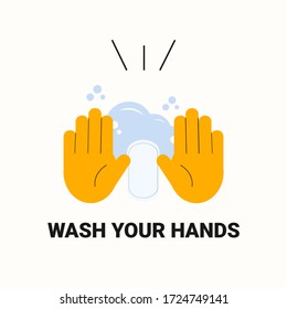 wash your hands vector flat style illustration, two hands and soap vector illustration, self-care concept vector flat illustration