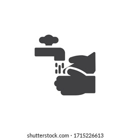 Lávese el icono del vector de las manos. signo plano relleno para concepto móvil y diseño web. Manos lavándose con un ícono de glifo de agua. Símbolo de prevención del coronavirus, ilustración del logo. Gráficos vectoriales
