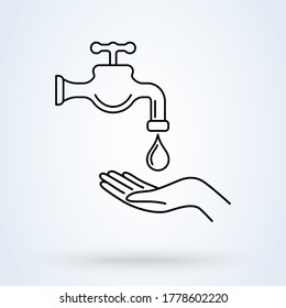 Wash your hands vector illustration in line design style. Perfect icon for prevention of virus infection, sanitary and hygiene concept.