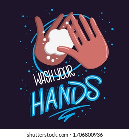 Wash Your Hands Vector Lettering Design And Illustration.