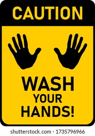 Wash Your Hands Vertical Icon With Realistic Hand Shapes, Text And An Aspect Ratio Of 3:4. Vector Image.